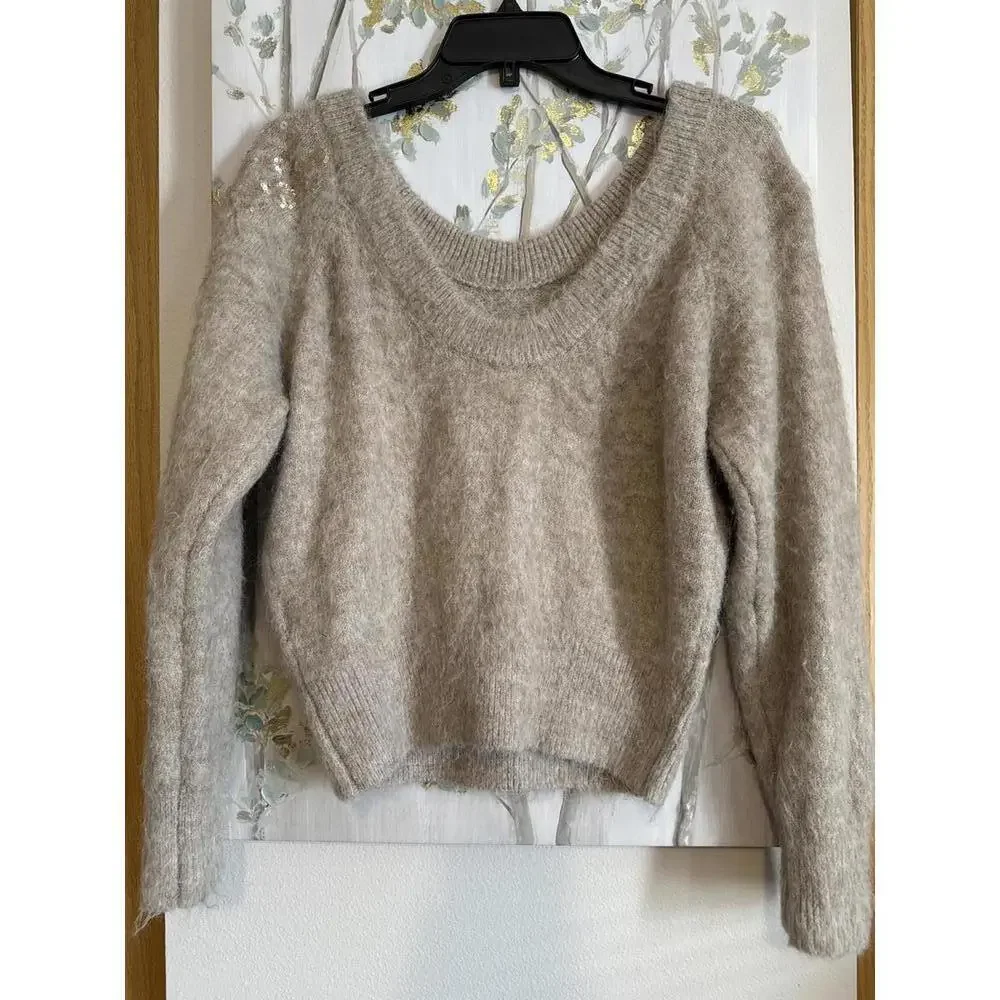 White House Black Market Beige Sweater with Sequin Detail, Size M - Picture 5 of 8